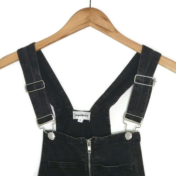 Superdown Revolve Black Denim Ripped Distressed Overall Mini Dress Zip Front S - Picture 4 of 15